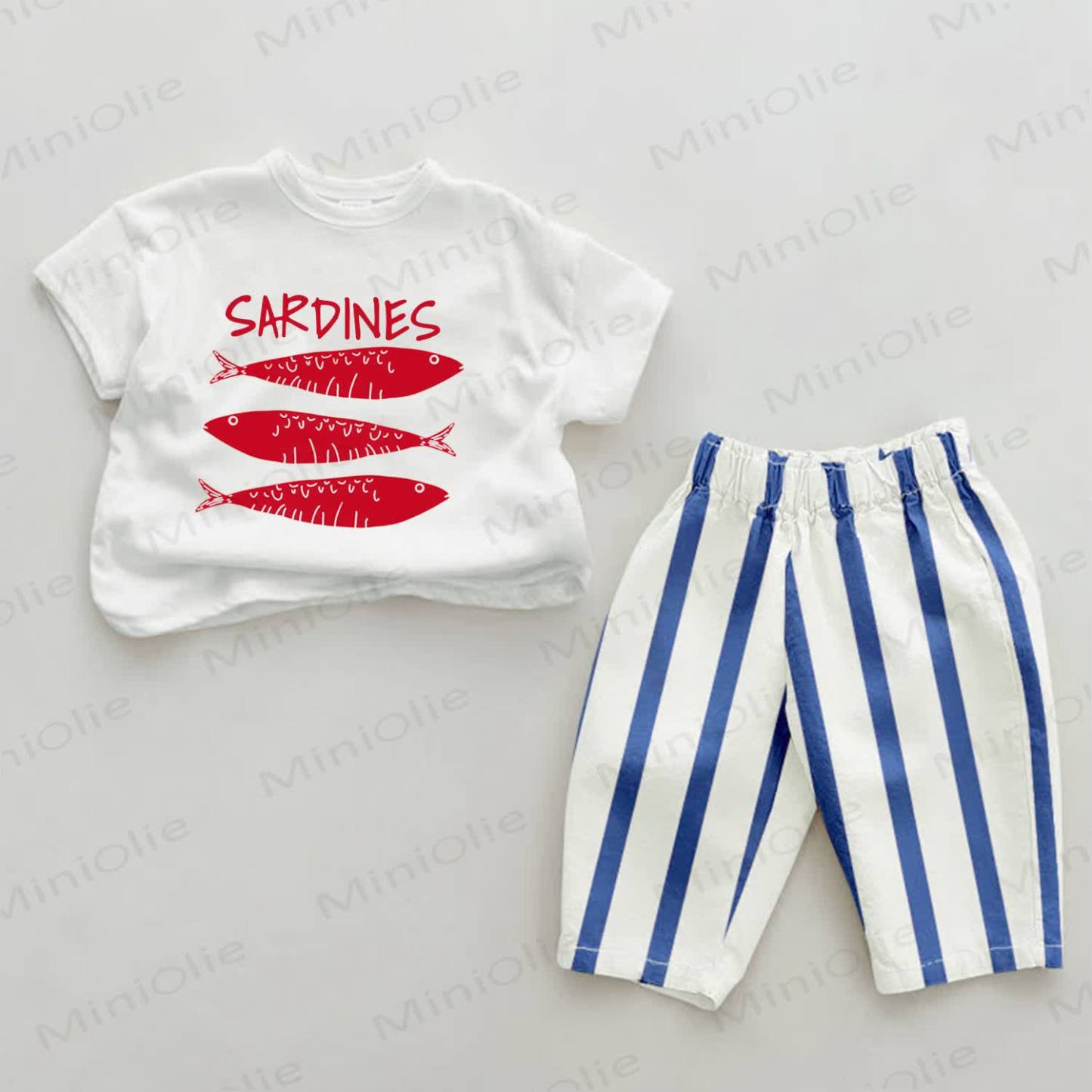 SARDINES Baby Sardinenmuster Vertikal Streifen 2 - teiliges Set - Weiß & Blau - 2-3J - image 1