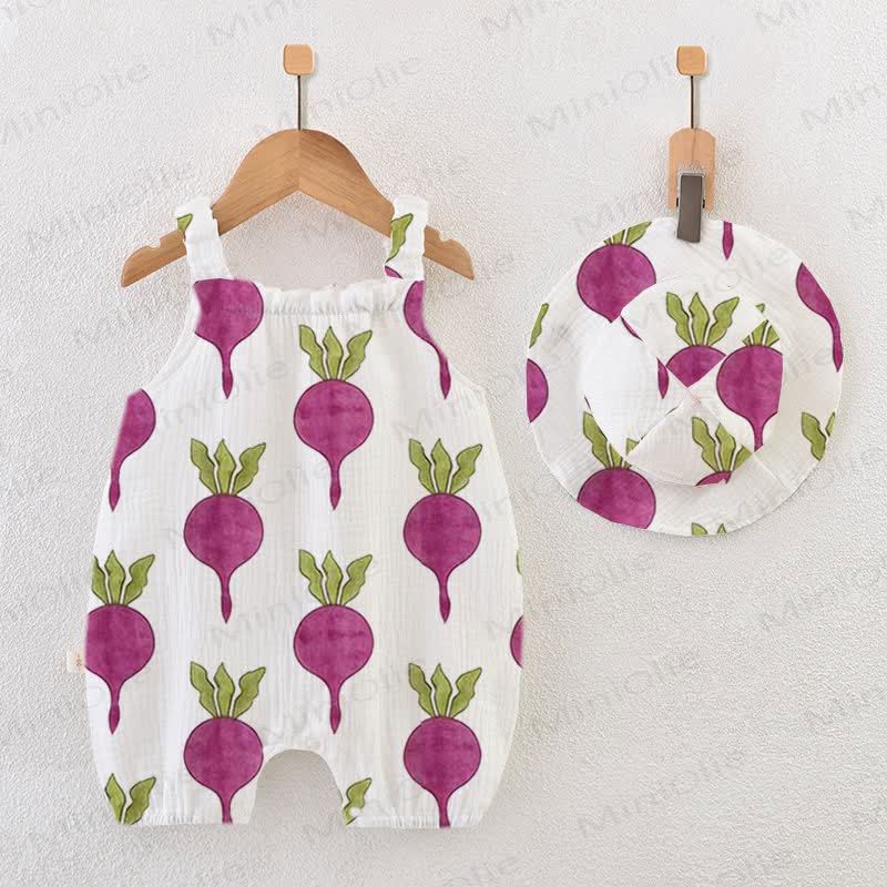 Baby Strampler mit Rote-Bete-Print und passender Hut - Weiß - 18-24M - image 1