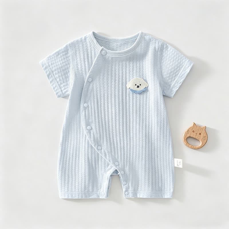 Baby Strampler mit Einfarbig Hundemotiv und Druckknöpfen Strampler - Blau - 18-24M - image 4