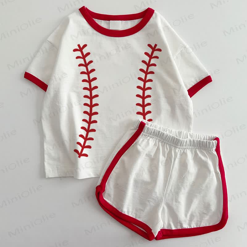 2-teiliges Set aus Baby Baseball-T-Shirt und Shorts - Weiß & Rot - 3-5J - image 1