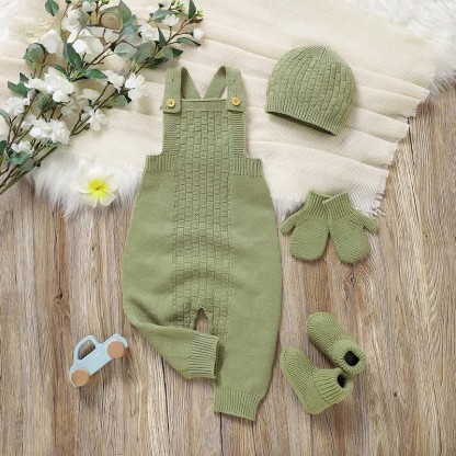 Einfarbig Stricken Strampler für Baby mit Hut , Socken und Handschuhe - Hellgrün - 12-18M - image 8