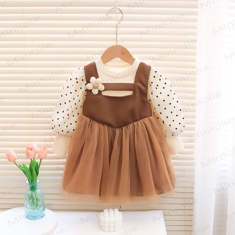 Baby Kleinkind Mädchen Kleid mit Blume - Khaki - 3-5J - image 4