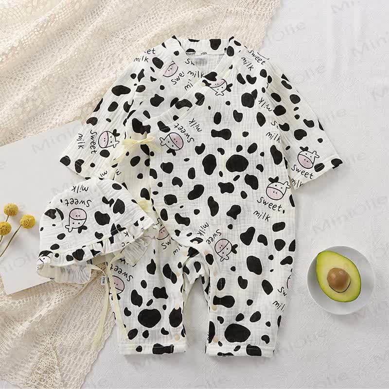 Baby / Strampler aus Blumen Gaze mit Rüschenmütze - Beige Kuh - 18-24M - image 12