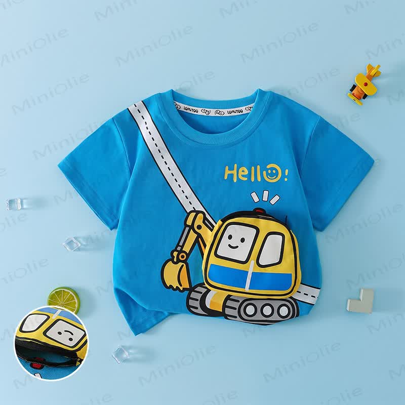 Kleinkind Baumwoll-T-Shirt mit Fahrzeug und Reißverschlusstasche - Blau - 10-11J - image 4