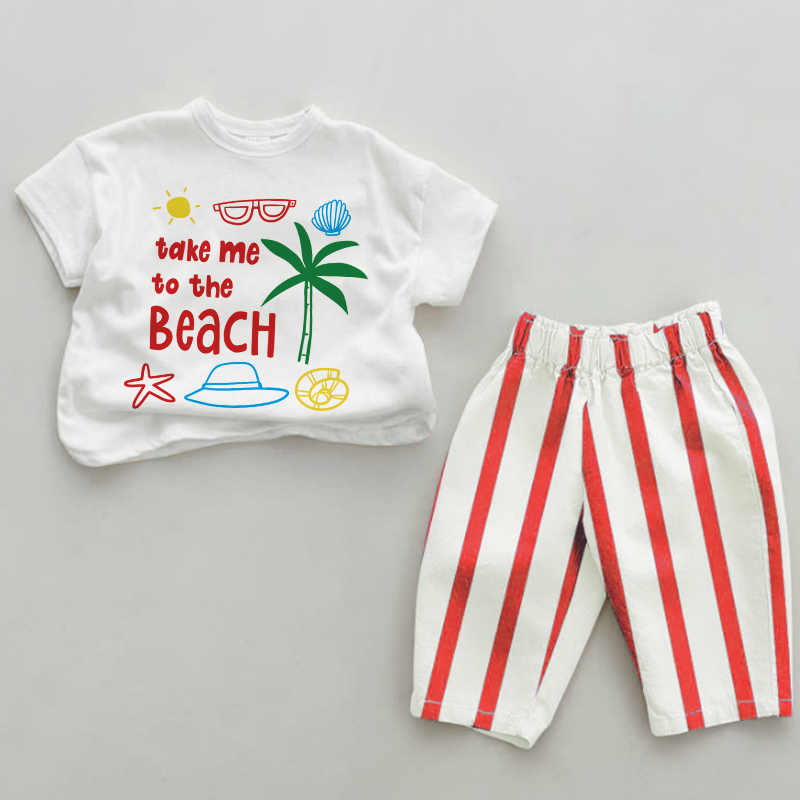 TAKE ME TO THE BEACH Baby Mädchen Rot Vertikal Streifen 2-teiliges Set - Weiß & Rot - 2-3J - image 1
