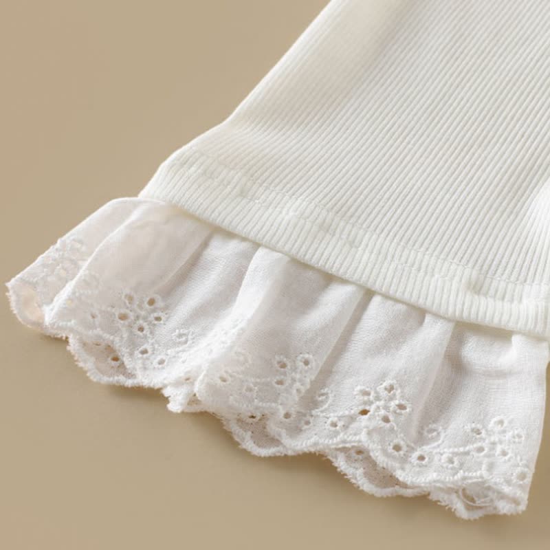Beige Lace für Baby und Kleinkind-Mädchen, Gerippt, mit Rüschensaum und Spitze - image 6