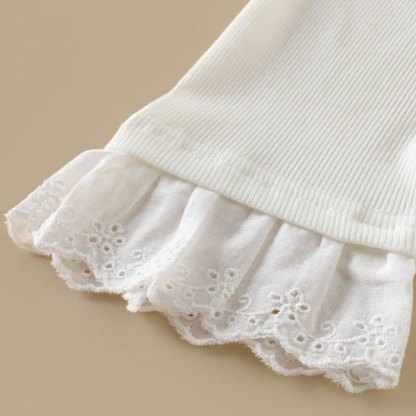 Beige Lace für Baby und Kleinkind-Mädchen, Gerippt, mit Rüschensaum und Spitze - image 6
