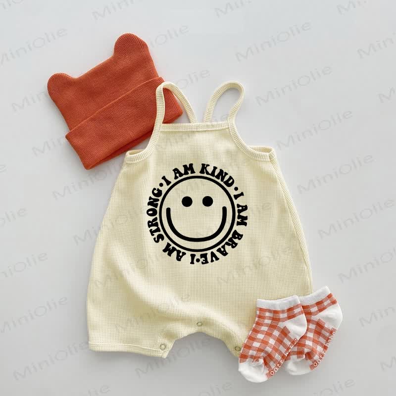I AM KIND Baby mit Smiley Gesicht und Waffel Strampler - Beige - 18-24M - image 1