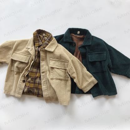 Baby Jacke aus einfarbigem Cord mit Knöpfen - image 8