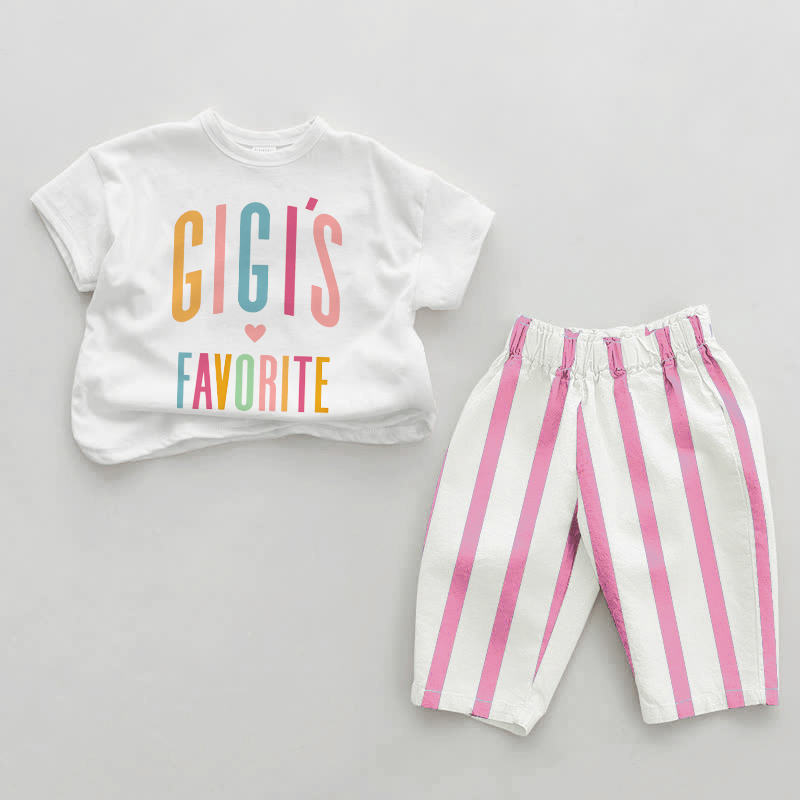 GIGI'S FAVORITE Set: Baby , vertikal Streifen, 2-teilig - Weiß & Rosa - 2-3J - image 1