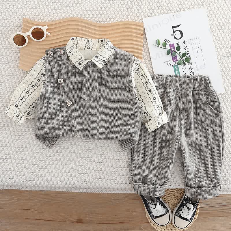 3-teiliges Set für Kleinkind : Weste mit Blume , Krawatte, Schulterknöpfen und Knopfleiste - image 4