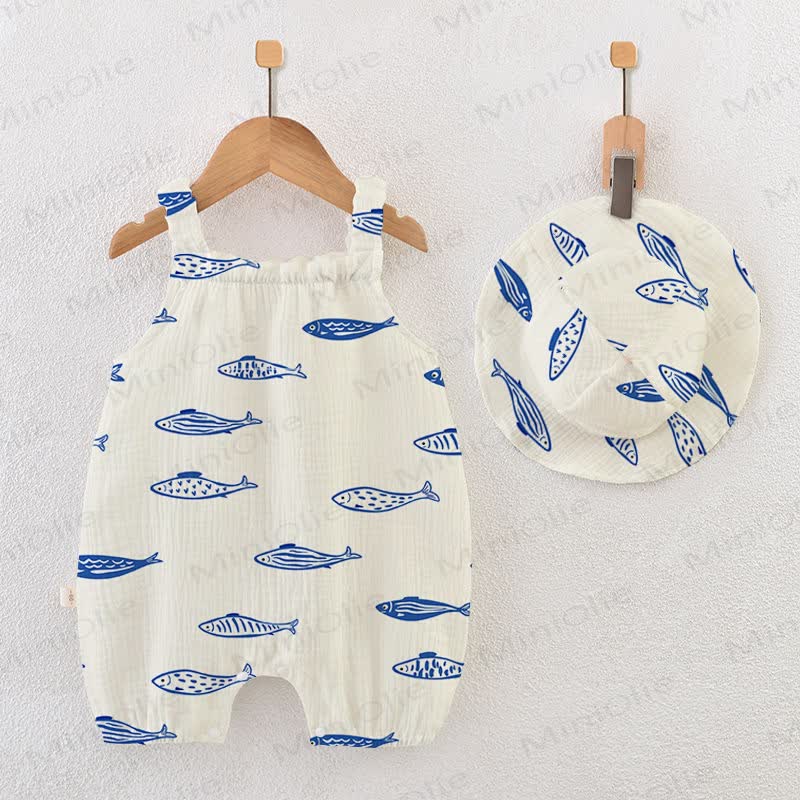 Beige Strampler mit Hut und passender Fisch für Baby. - Beige - 12-18M - image 1