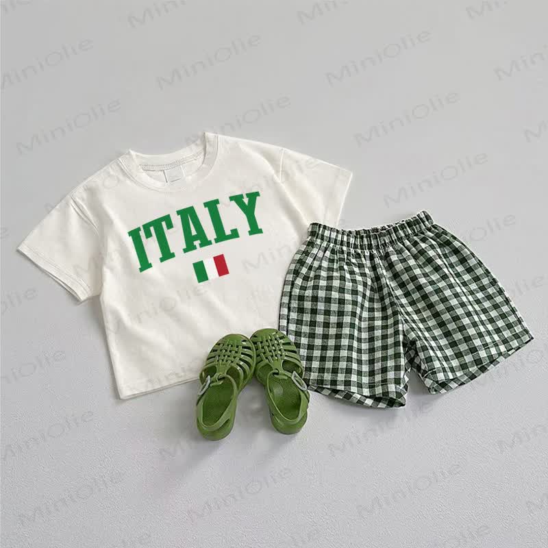 ITALY Baby T-Stück und Shorts 2-teiliges Set - Weiß & Grün - 3-5J - image 1
