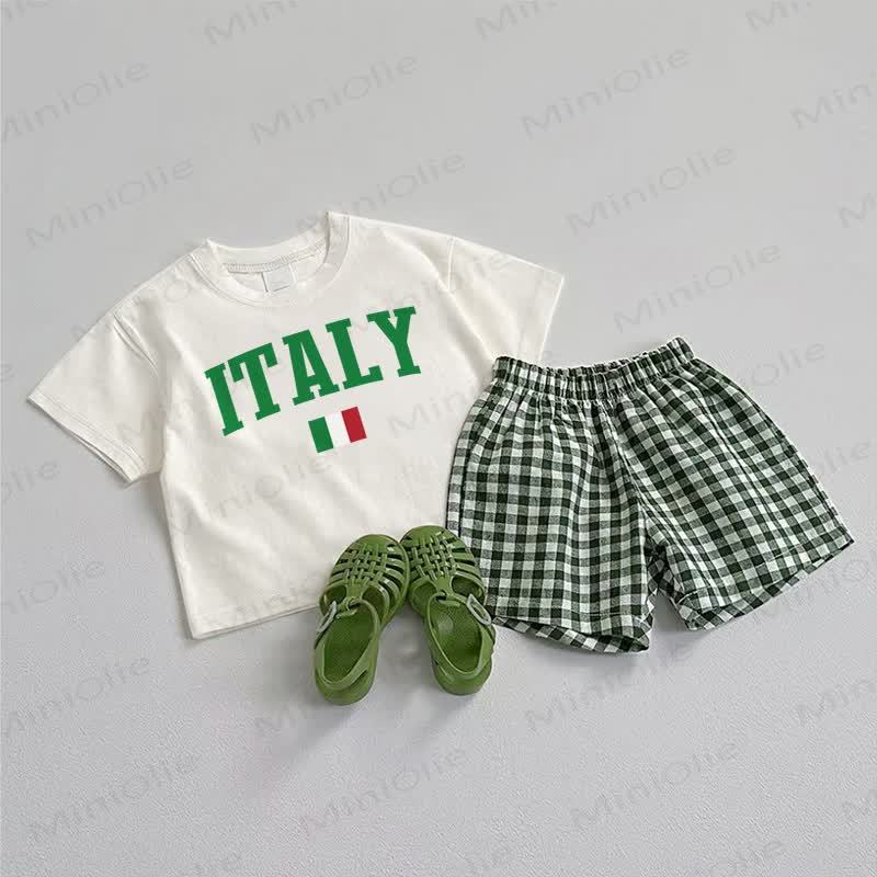 ITALY Baby T-Stück und Shorts 2-teiliges Set - Weiß & Grün - 3-5J - image 1