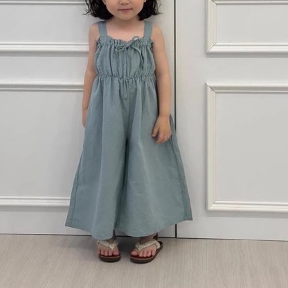 Kleinkind Einfarbig Vintage Overalls mit Schleife - Blau - 5-6J - image 6