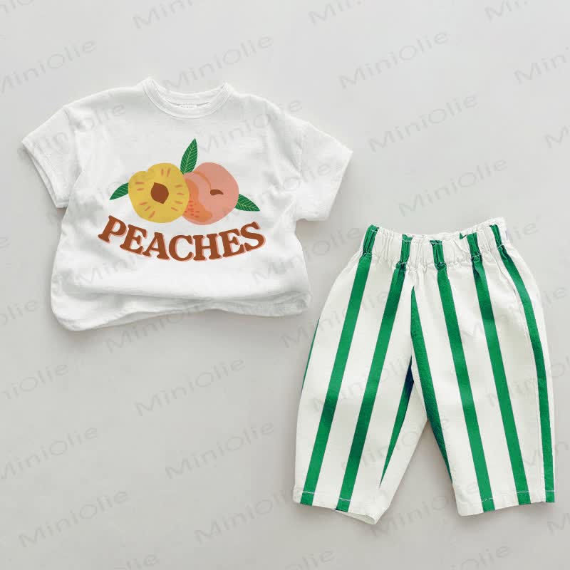 PEACHES Baby , vertikal Streifen 2-teiliges Set - Weiß & Grün - 2-3J - image 1