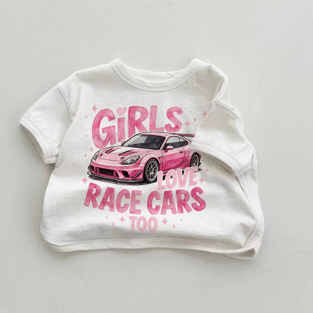 Auch GIRLS LOVE RACE CARS TOO – Baby Slogan auf weißem T-Shirt - Weiß - 18-24M - image 1