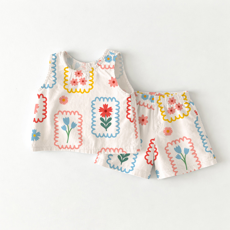 Ärmelloses Set für Baby und Kleinkind , weiß mit Blumen , weiß, mit Blumenmuster - Weiß - 3-4J - image 1