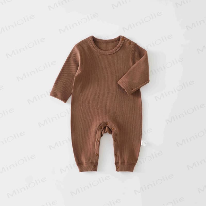 Baby Strampler in Einfarbig, Rundhalsausschnitt, bequem für Neugeboren - Hellbraun - 18-24M - image 11