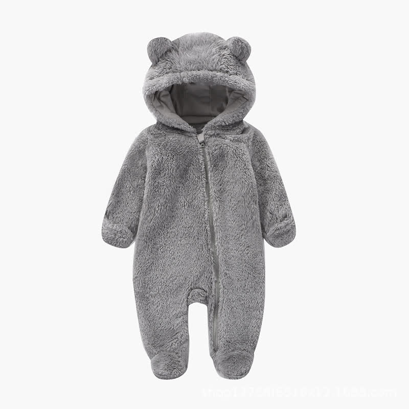 Baby Bär -Kapuzen- Plüsch Strampler - Grau - 12-18M - image 7