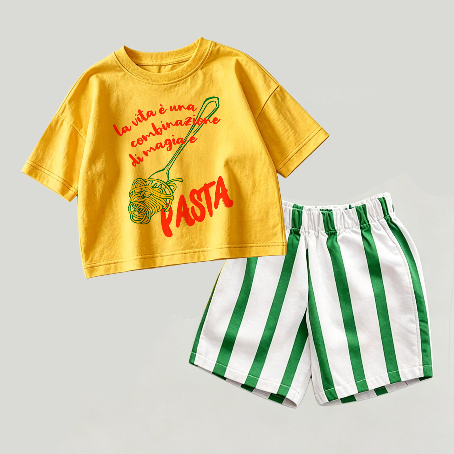 PASTA Baby Gelb-Grünes Spitze und Streifen Shorts 2-teiliges Set - Gelb & Grün - 2-3J - image 1