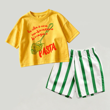 PASTA Baby Gelb-Grünes Spitze und Streifen Shorts 2-teiliges Set - Gelb & Grün - 2-3J - image 1