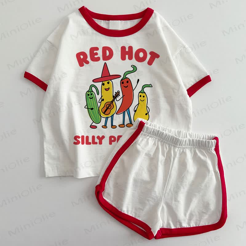 RED HOT SILLY PEPPER Baby T-Shirt und Shorts , 2-teiliges Set - Weiß & Rot - 3-5J - image 1