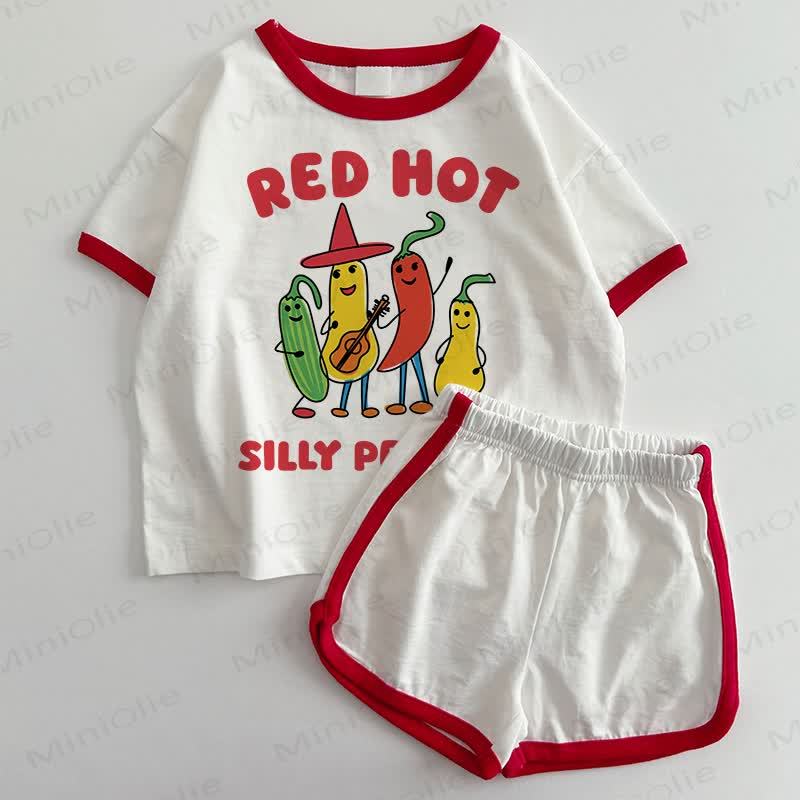 RED HOT SILLY PEPPER Baby T-Shirt und Shorts , 2-teiliges Set - Weiß & Rot - 3-5J - image 1