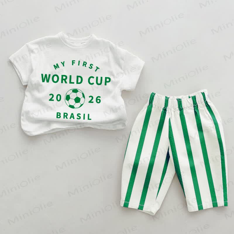MY FIRST WORLD CUP 2026 BRASIL Baby , vertikal Streifen, 2- Set - Weiß & Grün - 2-3J - image 1