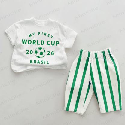 MY FIRST WORLD CUP 2026 BRASIL Baby , vertikal Streifen, 2- Set - Weiß & Grün - 2-3J - image 1