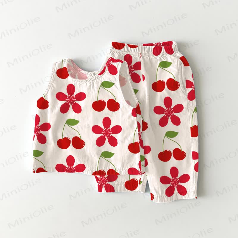 2-teiliges Set aus Spitze und Shorts mit Kirsche für Baby und Kleinkind - Weiß - 3-4J - image 1