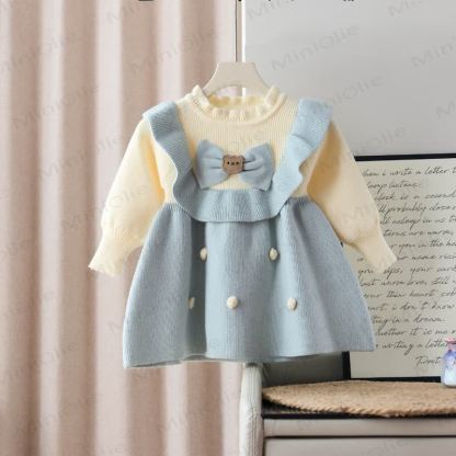 Kleinkind Kleid Schleife Stricken​ - Blau - 8Y - image 6