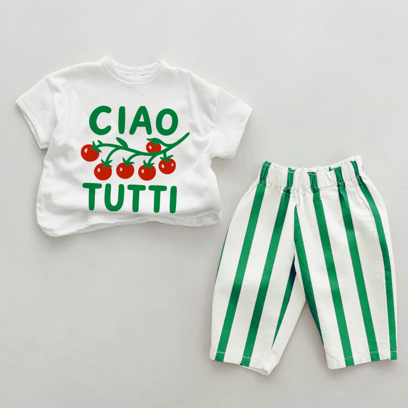 CIAO TUTTI Baby Tomato Green Vertikal Streifen 2-teiliges Set - Weiß & Grün - 2-3J - image 1