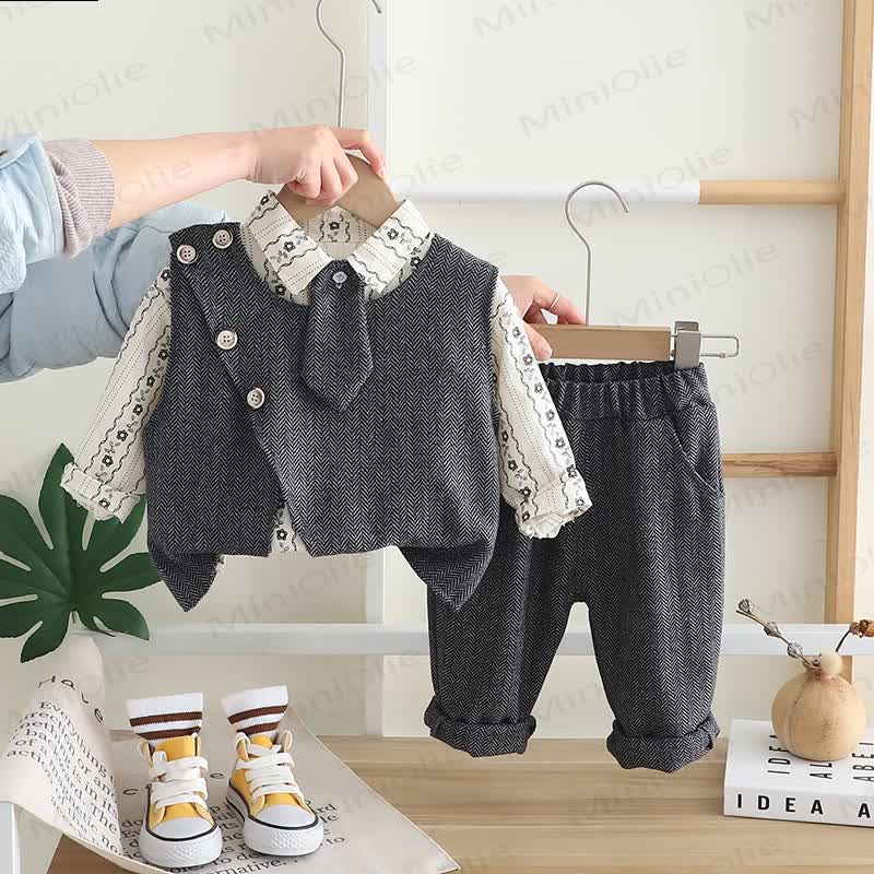 3-teiliges Set für Kleinkind : Weste mit Blume , Krawatte, Schulterknöpfen und Knopfleiste - Schwarz - 5-7J - image 6