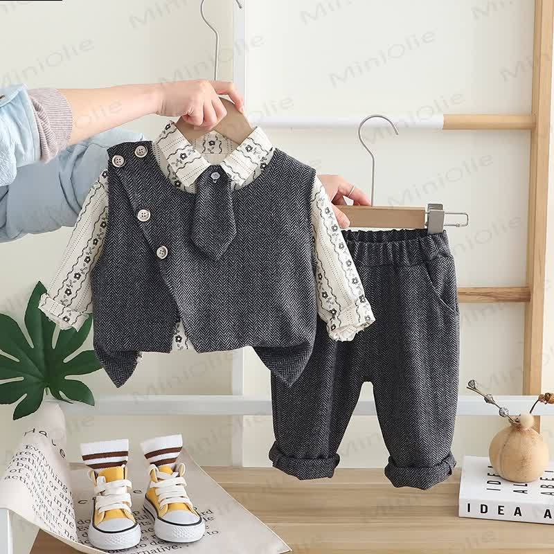 3-teiliges Set für Kleinkind : Weste mit Blume , Krawatte, Schulterknöpfen und Knopfleiste - Schwarz - 5-7J - image 6