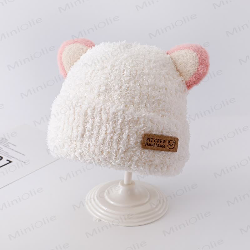 Baby Plush Bear Ears Knit Cap - Weiß - 6-36M - image 5