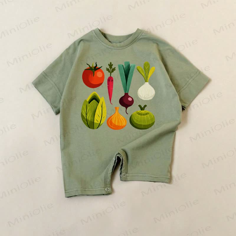 Baby Strampler mit grünem Gemüse-Print - Grün - 18-24M - image 1