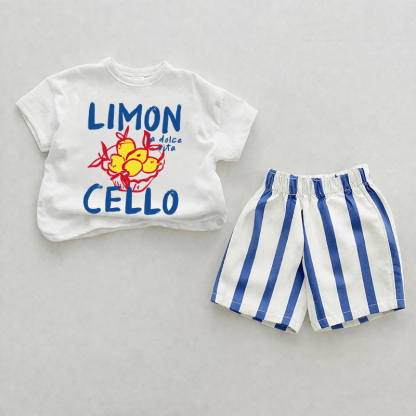 LIMON LA DOLCE VITA CELLO Baby , vertikal Streifen 2-teiliges Shorts Set - Weiß & Blau - 2-3J - image 1