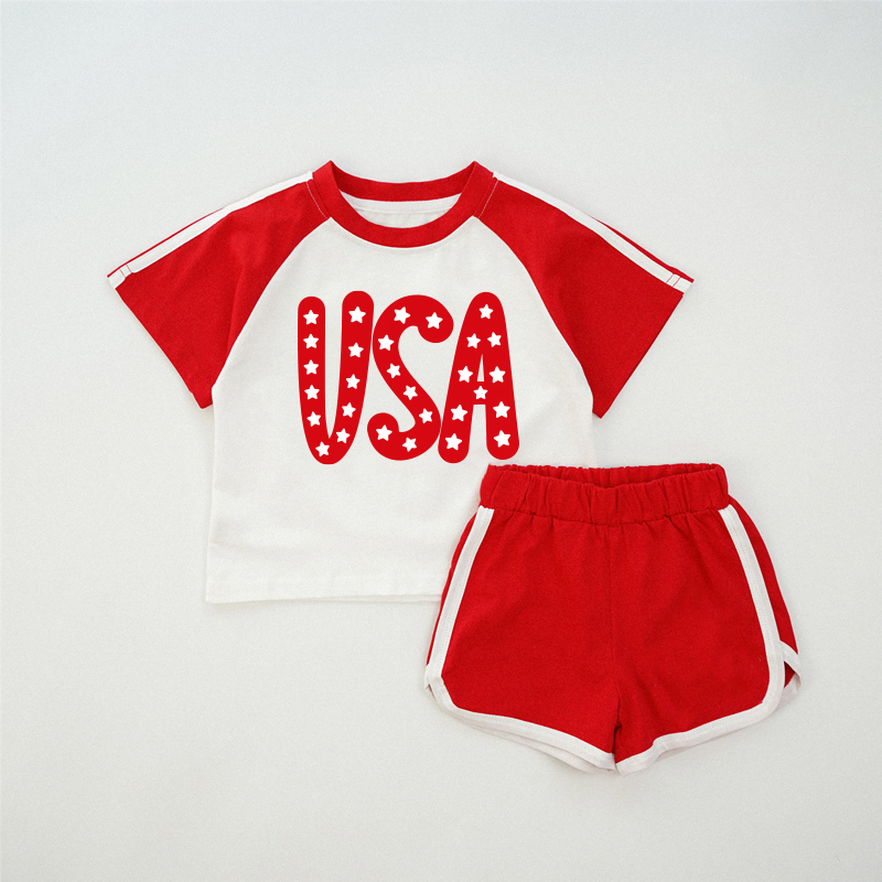 USA Baby Star Rotes Raglan-T-Shirt Set - Rot - 2-3J - image 1