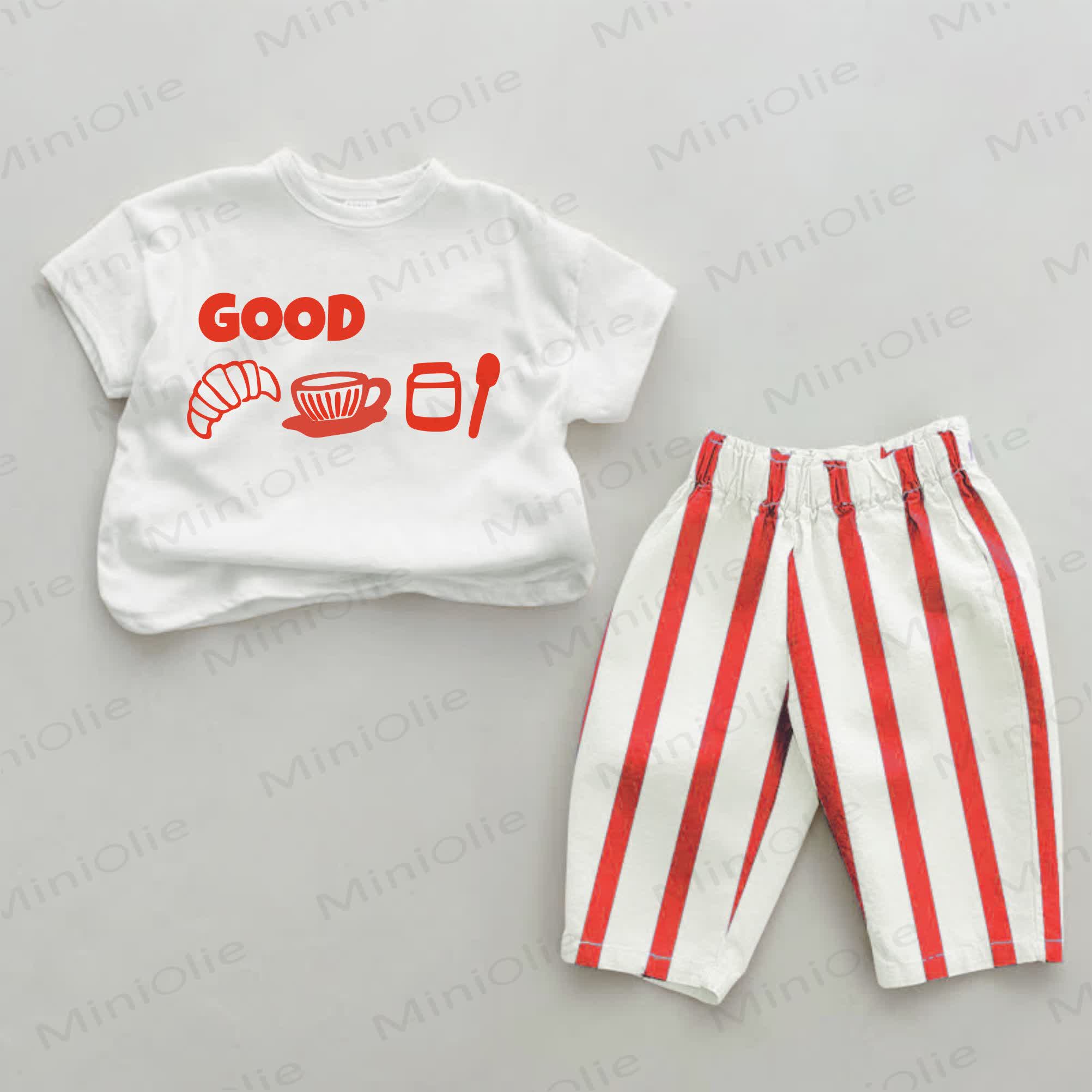 GOOD Baby Afternoon Tea Print Rot Streifen 2-teiliges Set - Weiß & Rot - 2-3J - image 1