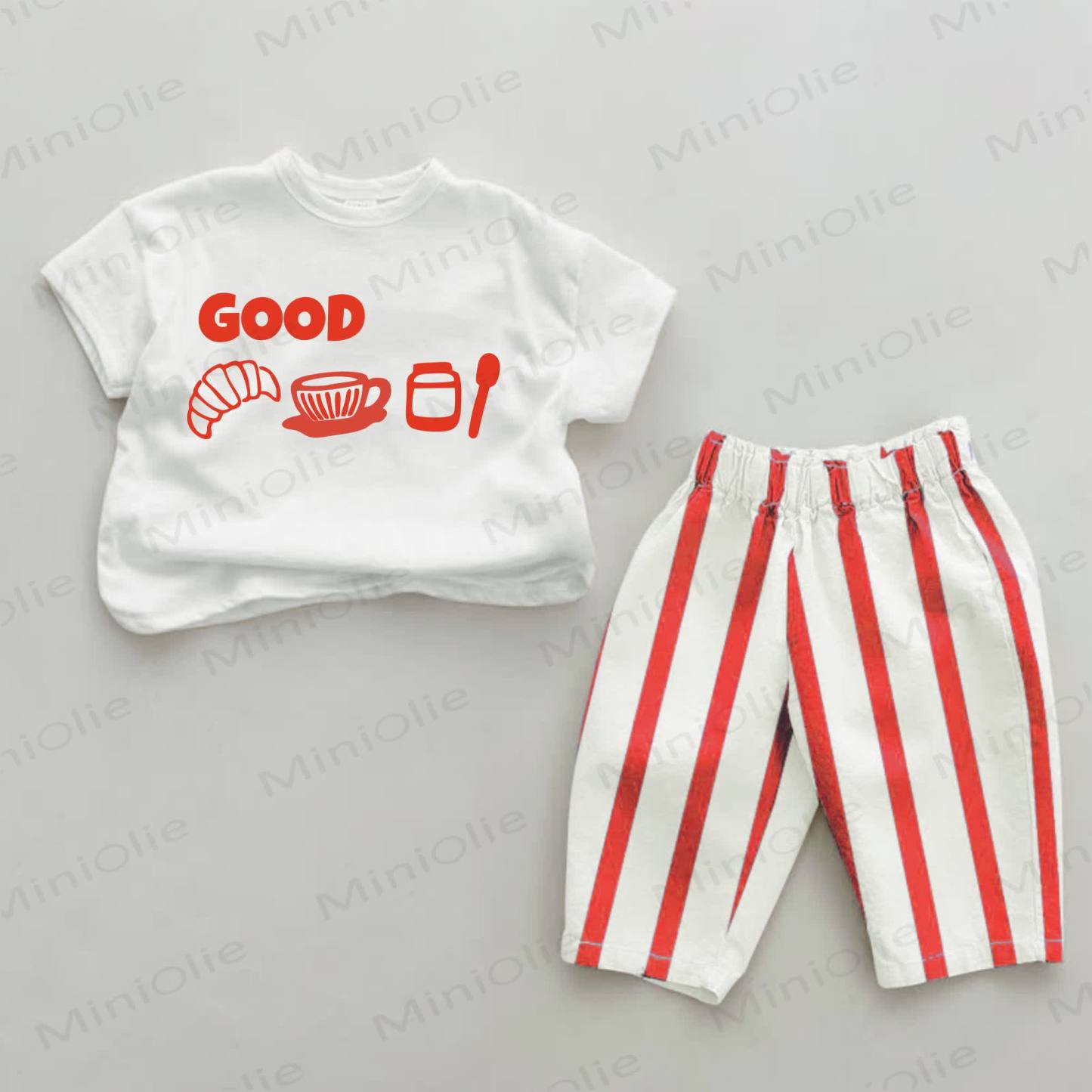 GOOD Baby Afternoon Tea Print Rot Streifen 2-teiliges Set - Weiß & Rot - 2-3J - image 1