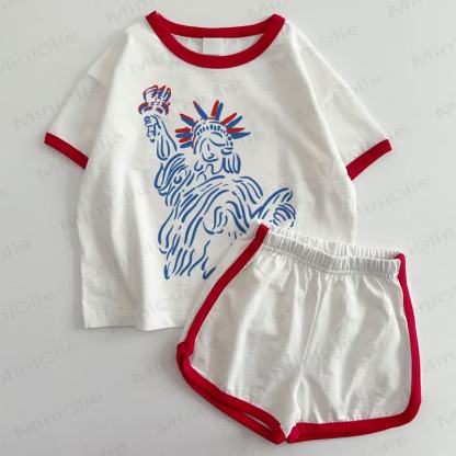 Baby Freiheitsstatue-T-Shirt und Shorts , 2-teiliges Set - Weiß & Rot - 3-5J - image 1