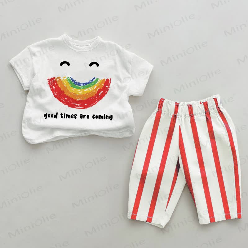 GOOD TIMES ARE COMING – Baby Set mit rot-weiß Streifen Hose , 2-teilig - Weiß & Rot - 2-3J - image 1