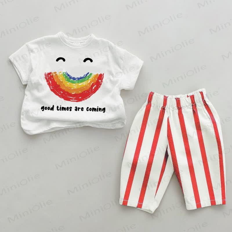 GOOD TIMES ARE COMING – Baby Set mit rot-weiß Streifen Hose , 2-teilig - Weiß & Rot - 2-3J - image 1
