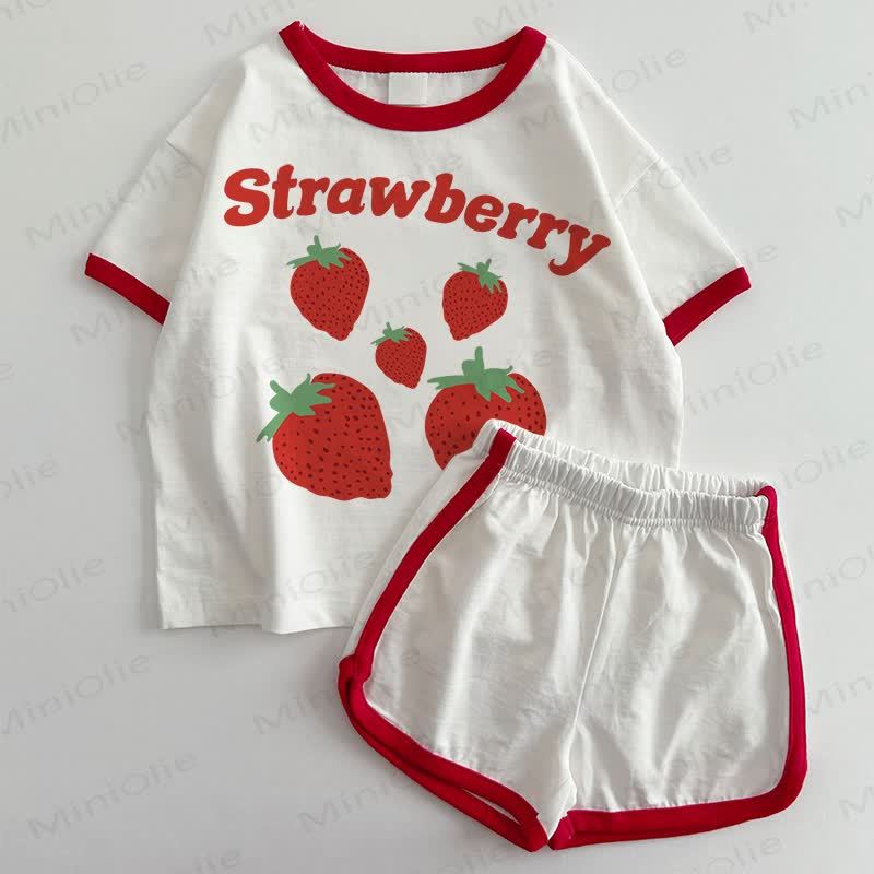 STRAWBERRY Baby Kleinkind -T-Shirt und Shorts , 2-teiliges Set - Weiß & Rot - 3-5J - image 1