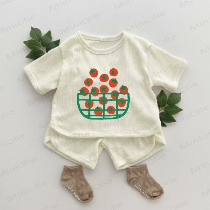 Waffel Set mit Baby -Tomaten-Print, 2-teilig - Aprikose - 2-3J - image 1