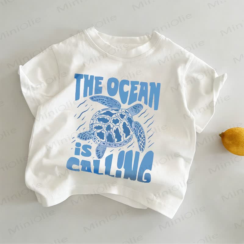 THE OCEAN IS CALLING Kleinkind -T-Shirt mit weißem Meer -Print - Weiß - 6-7J - image 1