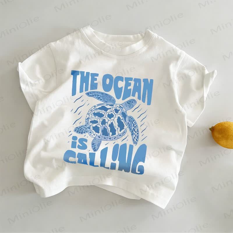 THE OCEAN IS CALLING Kleinkind -T-Shirt mit weißem Meer -Print - Weiß - 6-7J - image 1