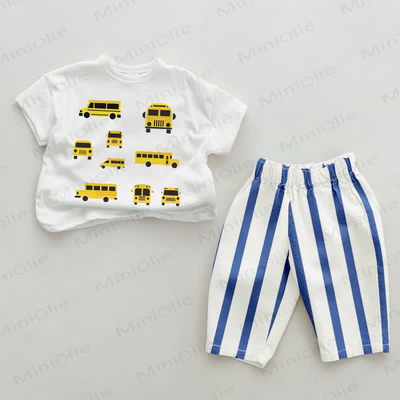Baby - Set mit Fahrzeug , Blau vertikal Streifen, 2-teilig - Weiß & Blau - 2-3J - image 1