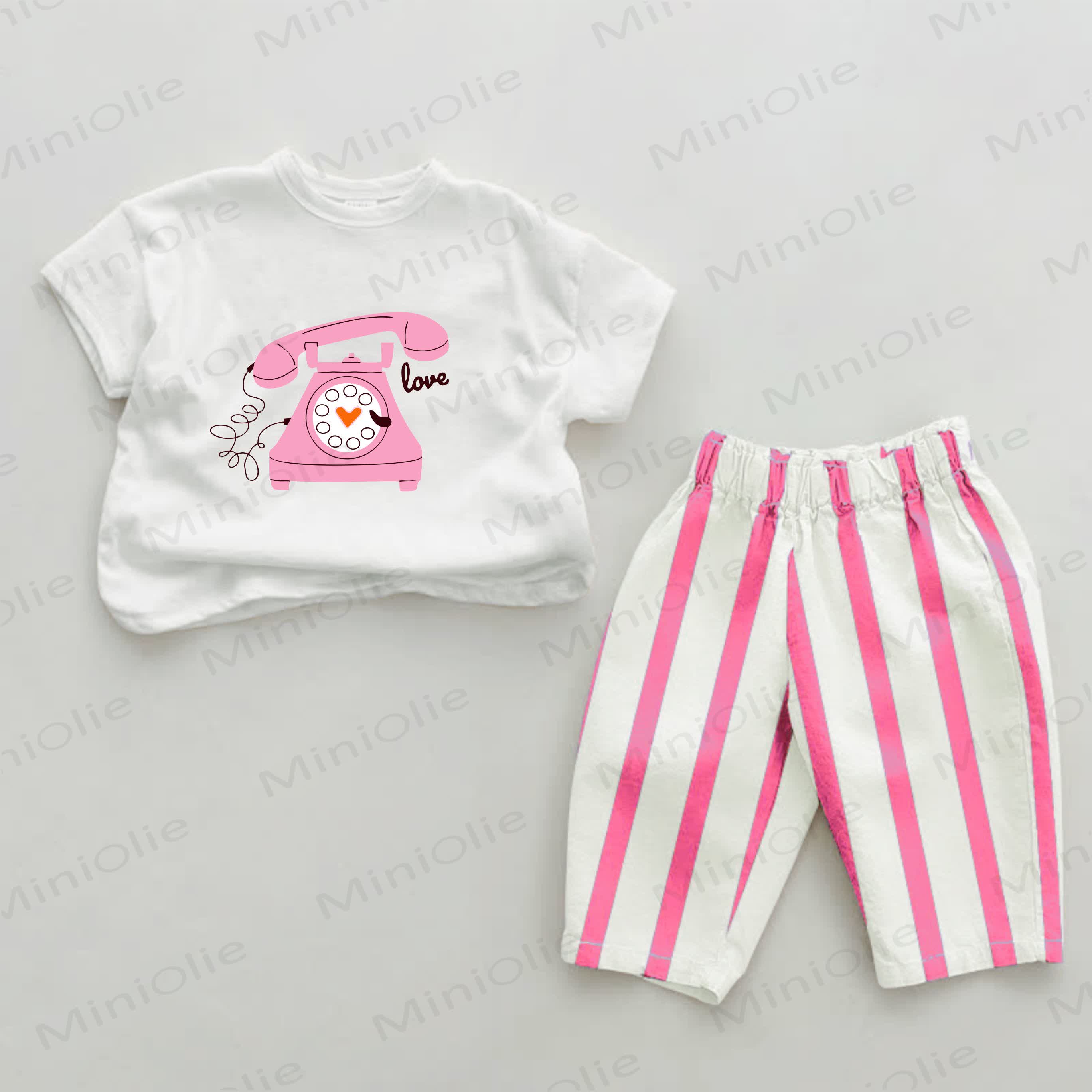 LOVE Baby Landline Print Rosa Vertikal Streifen 2-teiliges Set - Weiß & Rosa - 2-3J - image 1